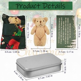 Xerteam Little Pocket Bear Hug, Christmas Bear in a Tin, Mini Bear Plush Toy, Soft Comfortable Teddy Bear in a Tin Box Bear Doll Birthday Gifts for Friend Family Kids (Green)