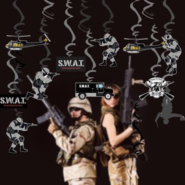 Special Forces Decorative Hanging Swirls Pack of 16 SWAT Streamers Army Spirals Children's Party Accessories Role Play Children's Birthday Decoration