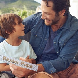 TE-Trend Men's Day Gift Ruler Father's Day Laser Engraving Best Dad Gift 2 m White with Teddy Bear 25 cm with Saying Shirt Multicoloured