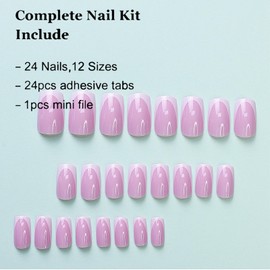 24Pcs French Tip Press-on Nails - Square White Fake Nails with Gel, Full Cover Artificial Nails for Women & Girls, Easy Stick on Design