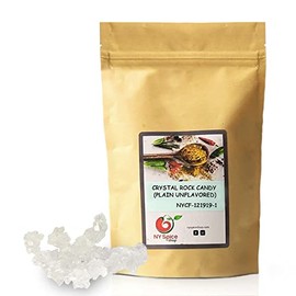 NY SPICE SHOP Unflavored Rock Candy – 1 lbs. (Pound) Plain Crystal Rock Candy – Nabat – Piradel – Extra Large Sugar Hard Candy - Wrapped Rock Candy with Thread, Plain Crystal Candy Without Stick
