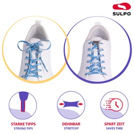 SULPO Elastic rubber laces without ties, flat, with screw closure, Blue with white flowers, One Size