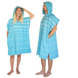 LeStoff Bath Poncho, 100% Organic Cotton, Lightweight, Absorbent, Quick-Drying, Beach Poncho, Hood, Towel Poncho, Surf Poncho, Changing Cape, Towel Dress, Shower Poncho, Changing Poncho (Aqua, L)