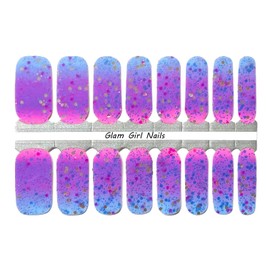 Glam Girl Nails Pink and Blue Ombre Sparkle Nail polish strips / Nail Wraps / Nail Stickers