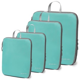 (Not Made In China) Compression Packing Cubes For Travel 4pc Set, Suitcase and Luggage Organizer Bags, Lightweight, Durable (4pc, Lake Blue)
