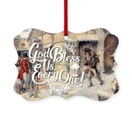 CafePress God Bless Us Every One! Scroll Holiday Ornament 4" x 2.75"