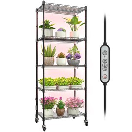 sagrynfp Plant shelf with grow light, 5-Tier metal Plant Stand with 4-Pack 72W Full Spectrum Grow Lights, Auto Timer，Ladder Flower Pot Stand indoor 23.2" L x 13.4" W x 61.4" H