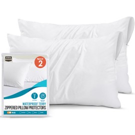 Utopia Bedding Waterproof Pillow Protectors with Zipper Body Size (2 Pack), Terry Pillow Covers