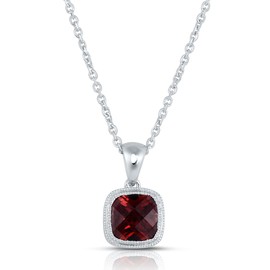 KOKAV 7mm Genuine Garnet Cushion 925 Sterling Silver Vintage Inspire Pendant Necklace