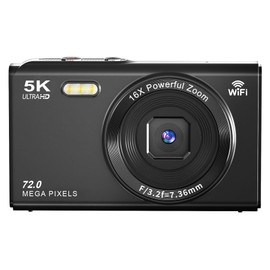 YULINJIA Digital Camera, 5K Digital Camera, Sending to Smartphones, WiFi Transmission Function, 72 Million Pixels, 64 GB Micro SD Card Included, Auto Focus Function, 16x Digital Zoom, LED Light