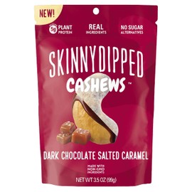 SKINNYDIPPED Dark Chocolate Salted Caramel Cashews, 3.5 ounce, Resealable Bag, 5 count