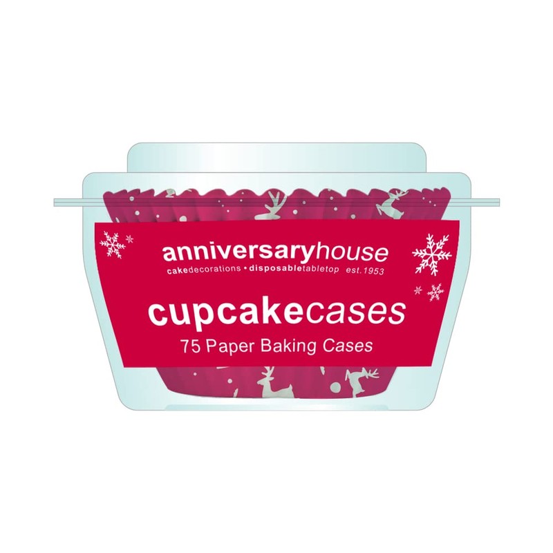 Anniversary House 75 Reindeer Cupcake Cases for Baking, Baking Cups