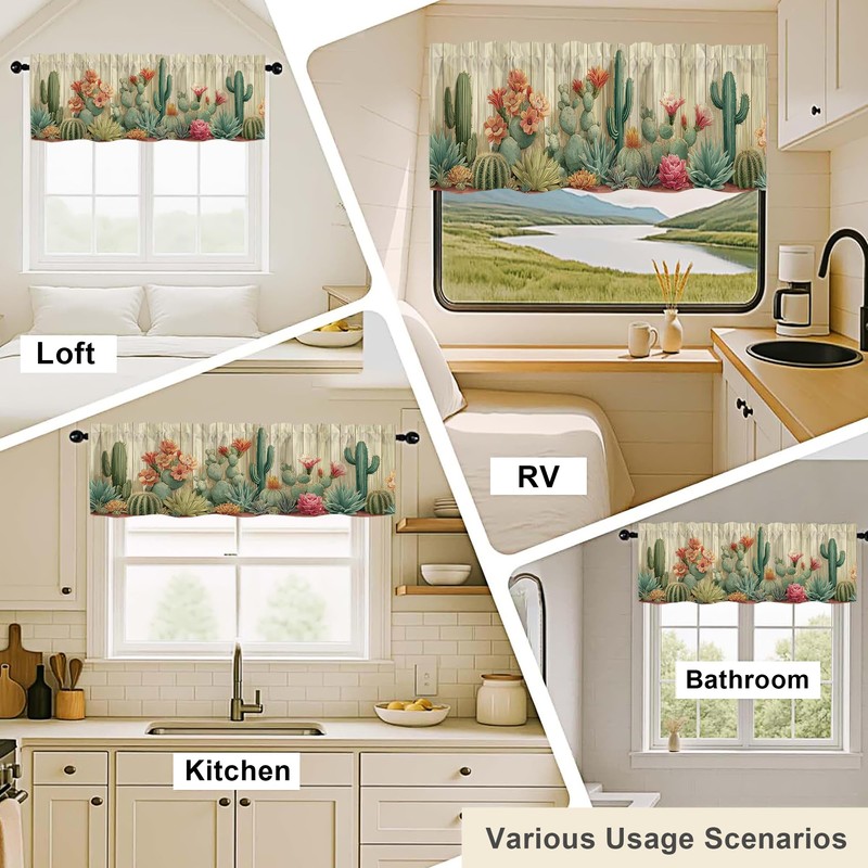 Cactus Succulent Valance Curtains,Rod Pocket Small Valance Window Treatment for