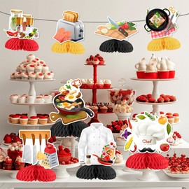 SHADOAMP Chef Themed Party Decorations, 8pcs Chef Honeycomb Centerpiece Little Chef Masterchef Table Centerpieces for Chef Themed Birthday Cooking Baking Baby Shower Party Decorations