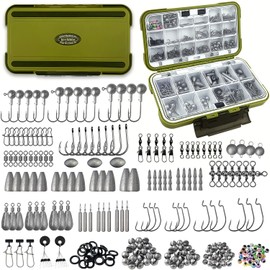 Vipfish Fishing Accessories Kit, 264/397PCS Hooks, Weights, Sinkers, Swivels, Snaps, Beads, Bobber Stops, for Saltwater & Freshwater Fishing, Tackle Box Included (Fishing Accessories Kit 397Pack)