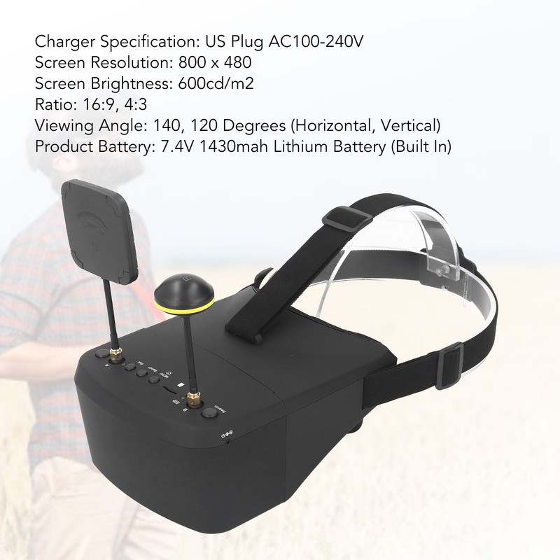 EV800D FPV Goggles with DVR 40CH 5 Inch 800x480 Resolution
