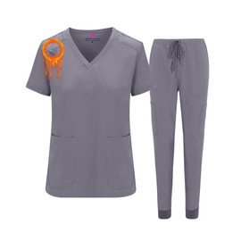 M&M SCRUBS Women's Essential Jogger Scrub Set Nursing Uniform Clearance Cool Stretch Scrub Top and Pant Workwear (Charcoal, X-Small)