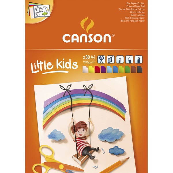CANSON Kids Création couleur - Bloc 30 feuilles A4 - 120g/m² - 10 couleurs assorties
