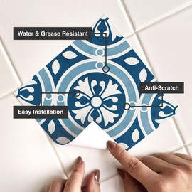 Sirface Vinylfliesen Peel & Stick - TILE MIX - Paket 24: Einfache Installation - Home Decals - Robuste und stylische Bezüge (blau MOROCCAN, 15CM)