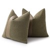 SINYASAN 22"x22" Moss Green Boucle Pillow Covers with Faux Leather