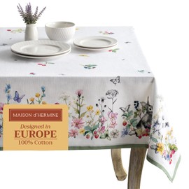 Maison d'Hermine Table Cloth Rectangle Table 100% Cotton Tablecloth for Dining Room, Farmhouse, Home, Hotel, Parties & Wedding - Ideal for Easter Decorations Spring & Summer (Printemps, 60" x 108")