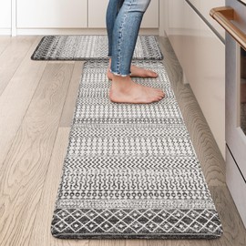 Ailsan Kitchen Mats for Floor 2 Piece, Anti Fatigue Mats for Kitchen Floor, Cushioned Non Slip Kitchen Mat, Boho Rug for Laundry Office, Black and White