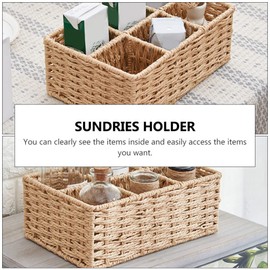 Woven Storage Basket, 6 Compartment Wicker Tea Bags Holder Countertop Rattan Sugar Packet Container Decorative Coffee Condiment Organizer Divided Basket Sundries Organizer for Shelf, Desktop, Drawer