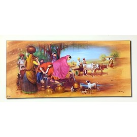 Lord Shiva, Goddess Durga and Panchmukhi Hanuman/ Hindu God Poster : Reprint on Paper (Unframed 11"X35" inches)