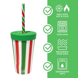 Silipint: Silicone Kids 8oz Straw Tumblers: 4 Pack - (2) Peppermint & (2) Poinsettia - Stocking Stuffer, Holiday Gift, Sustainable