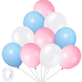 Yiran Blue Pink White Balloons - Pack of 30 Latex 12" Inch Balloons with 1pc Ribbon for Birthday Parties, Weddings, Anniversaries and Celebrations Party Decorations