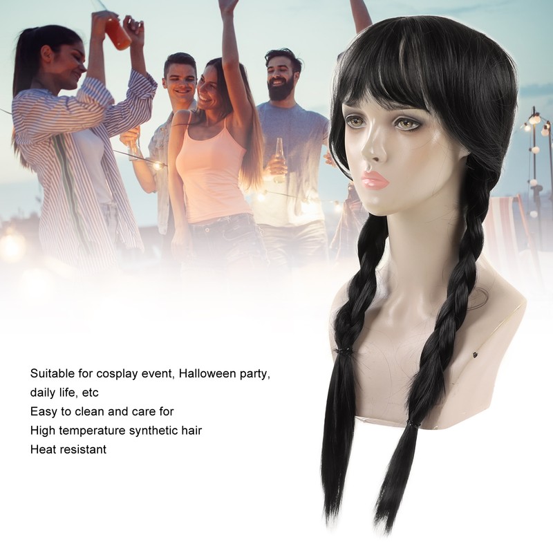 Black Long Double Braid Wig Synthetic Simulated Scalp Heat Resistant