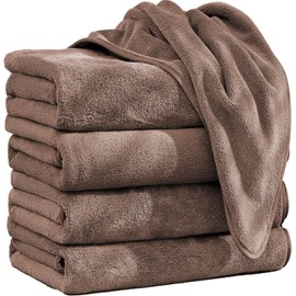 SANRUIHE Face Towel, 29.5 x 13.8 inches (75 x 35 cm), Set of 4, Brown, Fluffy, Soft, Antibacterial and Odor-Resistant, Nano Fiber, Quick Absorbent, Fast-Drying, Durable, Hotel-Quality, for Salons,