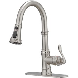 Bathfinesse Kitchen Sink Faucet Brushed Nickel with Pull Down Sprayer 3 Mode Faucet for Kitchen Sink Single Handle High Arc Commercial Stainless Steel Pull Out RV Kitchen Faucet Bar,Deck Plate Include