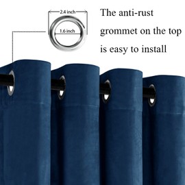 JIUZHEN Navy Velvet Curtains 108 inches Blackout Curtains for Living Room - Privacy Protect Room Darkening Grommet Thick Velvet Window Drapes for Bedroom, Set of 2 with Tiebacks, 60W x 108L