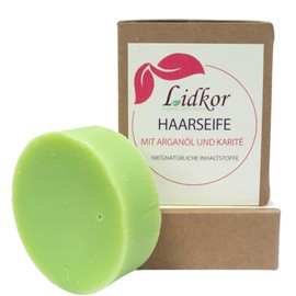 LIDKOR Bio Haarseife mit Arganöl – Pflegt und Stärkt Trockenes Haar – Festes Shampoo - Haarpflege mit Haaröl - Vegane Haarshampoo für Damen und Herren – Handgemachtes Shampoo Wie Seife ohne Palmöl 80g