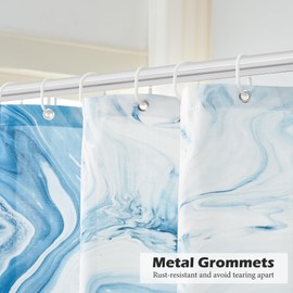 Qipirond Blue Marble Shower Curtain, Abstract Blue Ombre Shower Curtain for Bathroom, Simple Modern Waterproof Fabric Shower Curtain Set with Hooks, 72x72 Inch