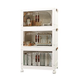 KHS Bathroom Organizers and Storage, 3 Pack 24QT Stackable Storage Bins for Clothing, Folding Storage Box with Dual Doors and Wheels for Kitchen Bathroom Vanity Pantry Storage Organizer Bins