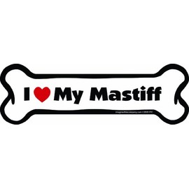 Imagine This Company I Love My Breed Bone Shaped Pet Magnet; Removable Magnets for Cars, Fridges, Lockers & More, Stylish Pet Inspired Car Accessories, 2 x 7 inches, 1 Item, White/Black, Mastiff