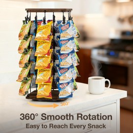 PUERSI Wooden Chip Rack Display Stand, 5 Tiers 40 Clips Rotating Snack Rack
