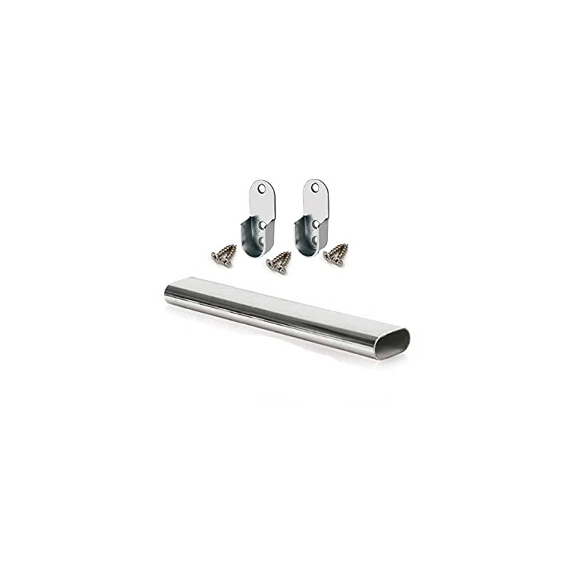 Oval Rail Tube Wardrobe Chrome 500mm + End Support &