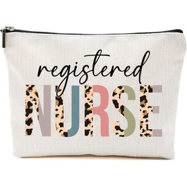 HTDesigns Registered Nurse Cosmetics Bag - Leopard Registered Nurse Makeup Bag - Gifts For Registered Nurse - RN Birthday Gift - Cosmetic Travel Pouch Bag, White, 7”x9.8”