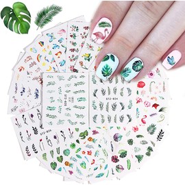Kalolary 29Pcs Nail Stickers Water Transfer Fresh Nail Decals for Nail Art, Butterfly Palm Leaf Flower Nail Design Stickers for DIY Nails Design Manicure Tips Decorations