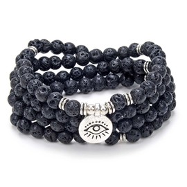 108 Mala Prayer Chain Bracelet Necklace Protection Yoga Meditation Jewellery with Evil Eye Charm Yoga Symbol, Stone