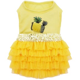 KYEESE Dogs Dress Pineapple Yellow Tiered Dogs Beach Dresses with Sequins Cat Dress Puppy Dress Dog Clothes
