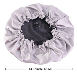 TAVVKE Satin Bonnets, Adjustable Satin Bonnets for Women, Double Layer Large Sleeping Silk Bonnet, Soft Sleep Bonnet for Women Girls Curly Natural Hair Night Sleep Cap (Black+Silver)