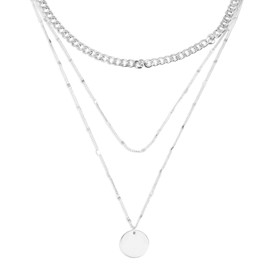 PEUTIER Layered Silver Necklaces, Stylish Stacked Silver Necklaces Fashion Jewelry Set Gifts Dainty Silver Necklace Stacks Simple Tiered Necklaces for Women Teen Girls (Coins Style)