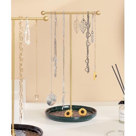 Jewellery Stand Organiser - 6 inches/15cm Ceramic Base X 1ft/30cm Height Necklace Holder, Jewelry Display for Necklace, Bracelets, Rings, Earring, and Pendants, Green