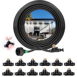 NFAMRZCAR Misters for Outside Patio, Misting Cooling System Anti Leak, 40FT (12M) Misting Line with 12 Brass Mist Nozzles and Adapter(3/4"), DIY Water Misters for Garden Greenhouse Fan BBQ Party Pool