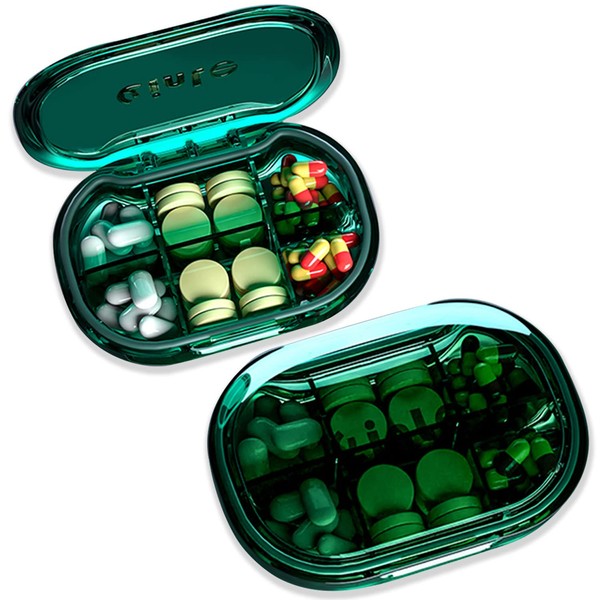 RoserRose Tablettenbox 6 Fächer, Tragbare Pillendose, Leicht Zu für Reise & Tägliches Gebrauch Öffnen Wasserdichte Medikamentenbox (Grün)