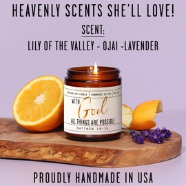 Christian Gifts for Women, Religious Gifts for Women - 'With God' Candle, w/Lily of the Valley & Lavender I Spiritual Gifts for Women I Faith Bible Gifts I Catholic Gifts Women I 50Hr Burn, USA Made